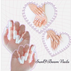 Sun&Beam Nails Handmade Nail Tip, Medium, Long, Coffin Ballerina, Skin Tone, Irregular, Gold, False Nails, Simple, Stone, Dot Design, Stylish, Set of 10 (#182 L)