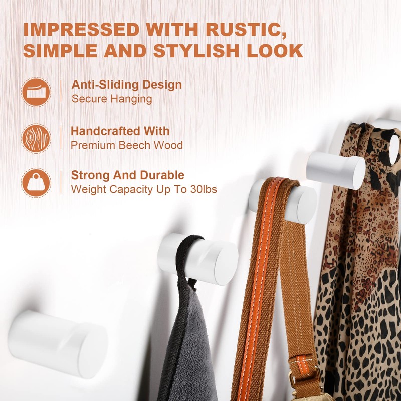 bsdonte 12 Pack Wood Wall Hooks, Modern Decorative Coat Hooks
