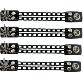 Funk Plus Motorcycle Vest Extenders Double Black Chain Regular Snap MC Jacket Made in USA (6", Ganja Leaf)