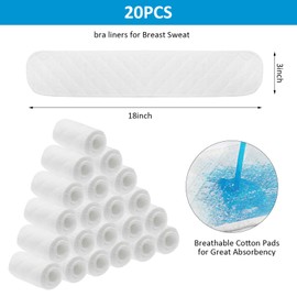 Pack of 20 Bra Inserts Cotton Bra Inserts Sweat Underbust Sweat Protection Cotton Bra Inserts Breast Sweat Absorber Pads Under for Women Girls 18 x 3 Inch 3-Layer Washable, White