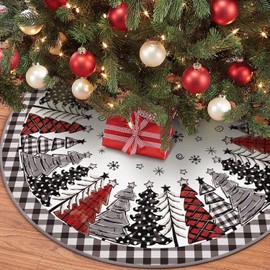 Gearock 48 Inch Christmas Tree Skirt, Watercolor Black and White Buffalo Plaid Snowflakes Xmas Tree Skirt for 6-7.5 Ft Christmas Tree Holiday Party Indoor Outdoor Decoration