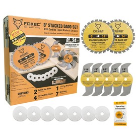 FOXBC 8" Carbide Stacking Dado Blade Set for SawStop, Jet, Dewalt, Bosch Saw - 14 Pieces