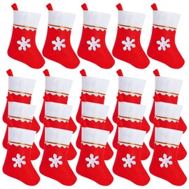 Jmkcoz 20 Pack Red Felt Christmas Stockings Mini Christmas Stockings Snowflake Tableware Holders Fireplace Hanging Stockings Gift Socks for Christmas Tree Home Decor Holiday Party Favors