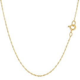 14k Yellow Real Gold Rope Chain Necklace, 0.6mm, 16"