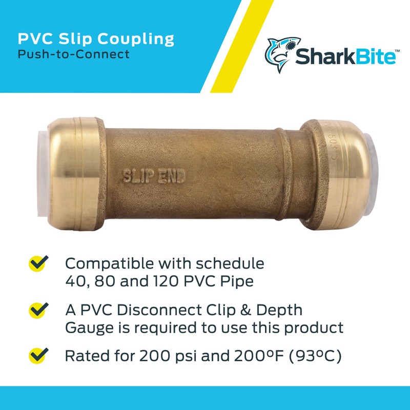 SharkBite 3/4 Inch PVC Slip Coupling, Push to Connect Brass