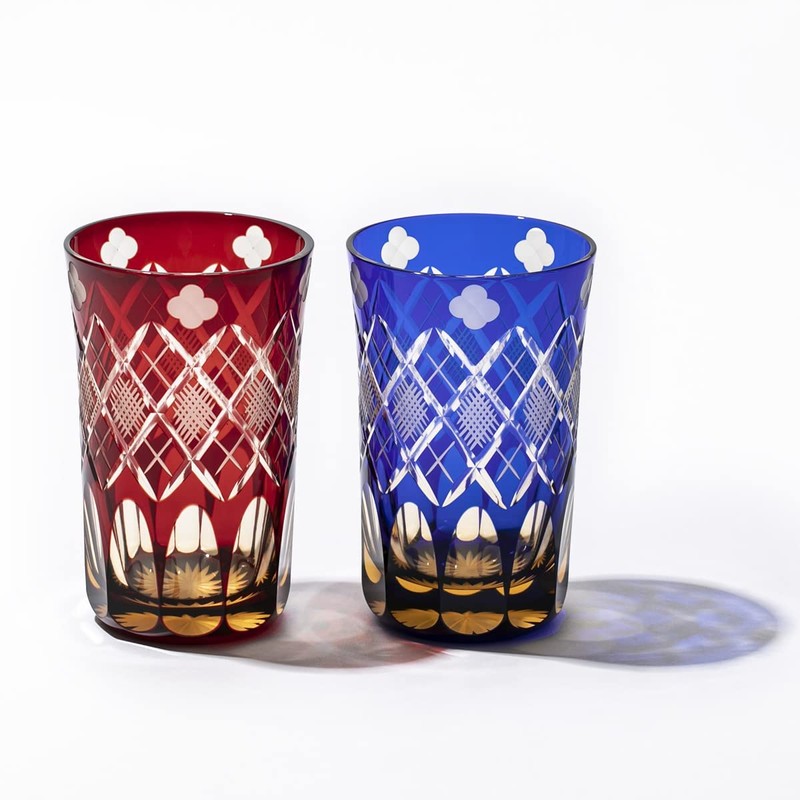 Fires 切子 4-Leaf on Clover 矢来 魚子 Tumbler Pair Stamped