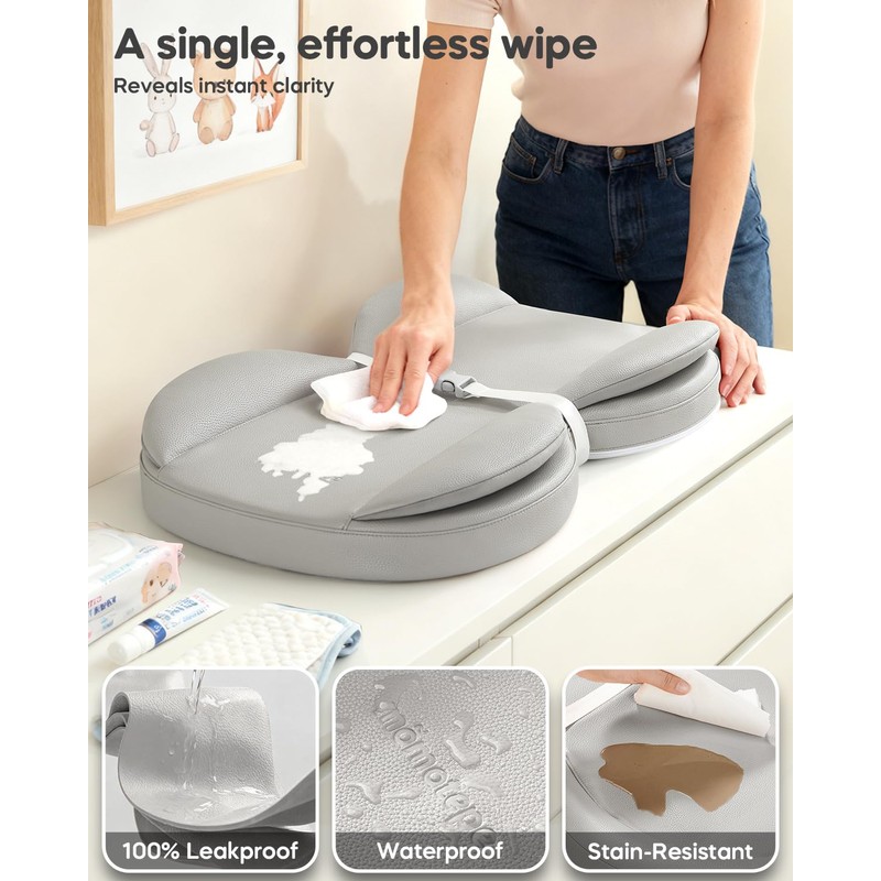 Baby Changing Pad with Waterproof & Wipe-Clean, Non-Slip Foldable PU