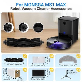 Bluevisk MS1 MAX Replacement Parts for For MONSGA MS1 MAX Robotic Vacuum Cleaner Parts with 1 Roller Brush, 4 HEAP, 6 Mop, 6 Dust Bags, 6 Side Brushes, 1 Clean Brush