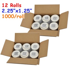 12 Rolls 2.25x1.25 Direct Thermal Shipping Labels 1000/Roll for Zebra LP2824