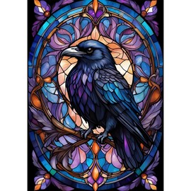 DOMROM Diamond Painting Kits for Adults, Crow Diamond Art Kits for Adults, 5D Stained Glass Diamond Painting, DIY Full Drill Diamond Painting Gem Arts and Crafts for Home Decor 12x16 inch