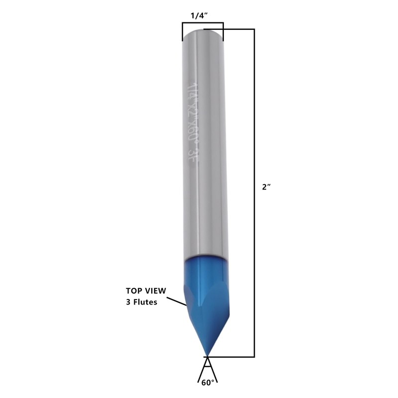 EMSea 60 Degree 3-Flute V Router Bit 1/4 Inch Handle