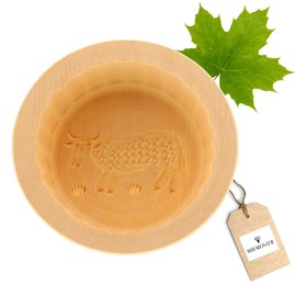 HOFMEISTER® Butter Mould 250 g Make Your Own Butter - 11 cm, Cow, Handmade from Wood in Germany, Shape for Butter for Decorating, Round Camber Shape, Butter Model from Native Maple