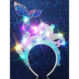 Zoestar Light Up Mermaid Headband Glow Led Ocean Costume Hair Bands Sparkly Rave Hair Accessories for Women