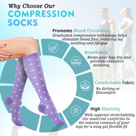 OUIVIAL 6 Pairs Compression Socks for Women Men 20-30mmhg Graduated Support Knee High Socks for Nurse Travel Flight