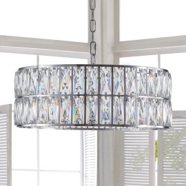 6-Light 18" Chrome Modern Round Crystal Pendant Chandelier Light for Living and Dining RoomShade color: chrome, Lamp Power(W): 0-360W (No Bulb), Number of Lights: 6, Product Size: 45*45*25cm