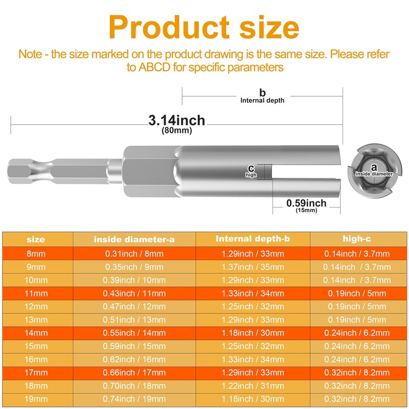 4 Pack 1/4" Hex Shank，Power Wing Nut Driver Set,Slot Wing