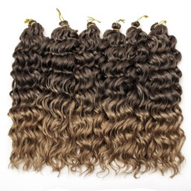 Ocean Wave Crochet Hair 18inch Deep Wave Curly Crochet Hair For Women,Ombre Hawaii Curly Braiding Hair Synthetic Bohemian Crochet Braid Water Wave Crochet hair Extensions (6Packs, T1B/27)