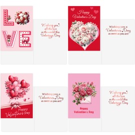 ceiba tree 12 pcs Happy Valentines Day Cards with Envelopes Valentine Floral Flower Heart Love Valentine's Day Cards 4X6 inch Message inside