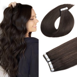 XDhair Tape in Real Human Hair Extensions 20 Inch 50g Seamless Skin Weft Glue Dark Brown 20pcs Tape in Hair Extensions for Fashion Women(#2,20Inch)