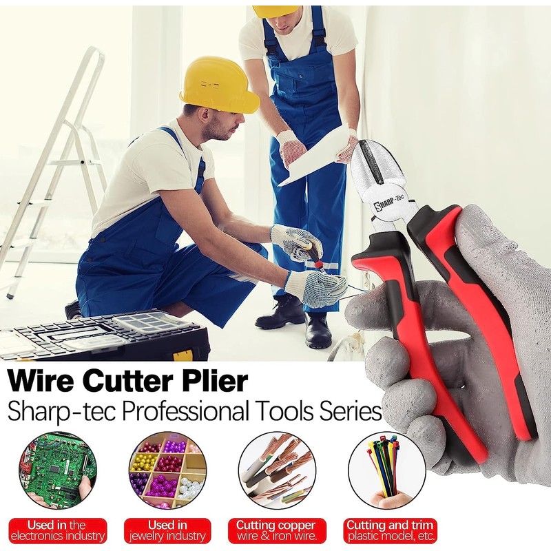 Sharp-Tec Diagonal Cutting Pliers, 160mm Precision Wire Cutters with Anti-Slip
