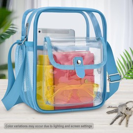 SPODEARS Sky Blue Clear Crossbody Bag for Stadium Events & Concerts - 10.5"x8.5" Adjustable Shoulder Strap Purse with 1 Bottle Holder