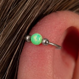 20G Sterling Silver helix Cartilage Earring Hoop - ear ring - green opal cartilage earring, silver cartilage hoop