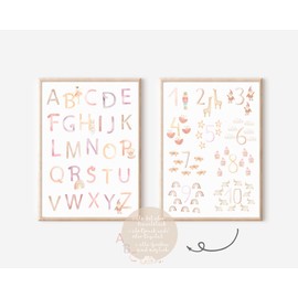 double critical Lemmami Papeterie ABC and Numbers Poster for Children DIN A4 Children's Room Girls Letters Numbers Baby Room Learning Poster