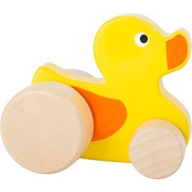 Small Foot 11048 Push-Along Duck for Children, 100% FSC-Certified, Made of Sturdy Wood, Promotes Imagination and Creativity Toy, Yellow