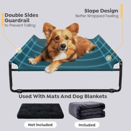 Veehoo Large Elevated Dog Bed with Flannel Dog Blanket, Outdoor Guardrail Raised Pet Cot for Large Dogs, Anti-Slip Camping Dog Hammock Bed, Breathable Teslin Mesh Fabric, L, CWC2201B