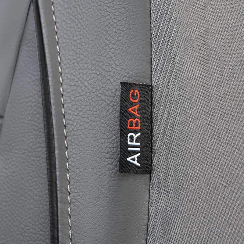 CAR PASS Piping Faux Leather Car Seat Cover Full Set,Grey