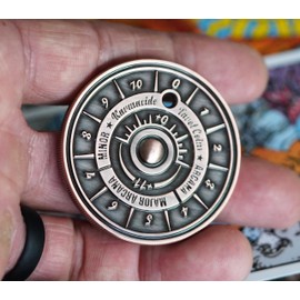 Karmacide Tarot Coin - Unique 2-Sided Spinning Coin for Decision Making, Meditation & Tarot Inspiration - Vintage-Style Collectible Copper Coin with Original Tarot Artwork