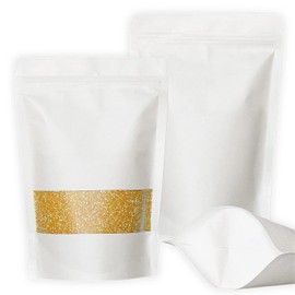 SumDirect 50Pcs White Kraft Zip Lock Stand Up Bolsas de alimentos Bolsas con muesca en U y ventana mate (18x26cm)