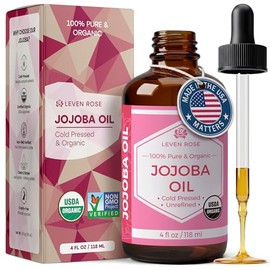 Aceite de jojoba de Leven Rose - Aceite Puro Prensado en Frío Natural sin Refinar para Piel, Cabello y Uñas - 4 onzas.