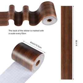 TaoBary 30m Walnut Wood Grain Wallpaper Border Peel and Stick Removable PVC Waterproof Bathroom Mirror Frame Border Kitchen Sticker Trim 98.4 ft X4