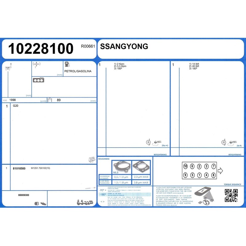 Ajusa 10228100 Cylinder Head Gasket