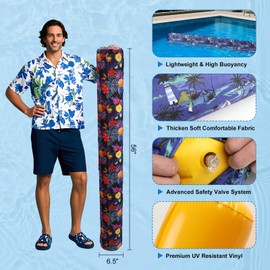 XLYLKS 2 Pack Inflatable Swim Pool Noodles, Premium Fabric-Covered Swim Floats for Adults, 56 '' Swimming Pool Noodles for Floating, Adults Pool Accessories for Ocean, Lake, Beach