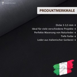 CRAFTPOINT Cowhide Leather, Black, 3.0-3.5 mm Leather Thickness, Saddle Leather, Naturally Tanned, Italian Genuine Leather for Crafts, Purse, Belt (A4-30 x 21 cm)