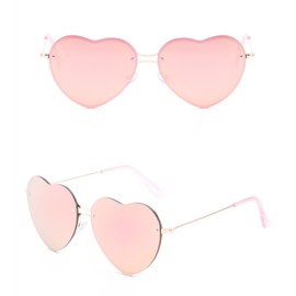 YOJUED Heart Sunglasses with Metal Frame Candy Colour Sunglasses Love Heart Glasses for Women Girls, Mirrored Pink