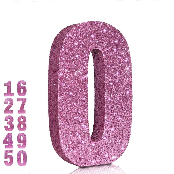 Eploger Pink Glitter Number Sign 0 Birthday Decorations,Birthday Anniversary Centerpieces