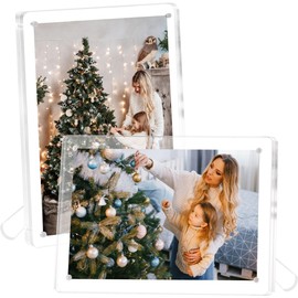 2 Pack Acrylic Clear Picture Frames with Stand, Magnetic Photo Frames for Tabletop Display Horizontally or Vertically, Acrylic Floating Frame for Home Office (Clear, 4X6 inch)