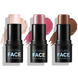 3 Pcs Cream Blush Contour Highlighter Stick,Highlighting & Contouring Stick,Bronzer Contour Stick for Sculpt the Cheeks,Lightweight Dewy Blush Stick,Waterproof and Long-Lasting (02,05,06)