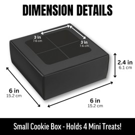 Modsy Baking Small Cookie Boxes - Black | 4 Treats - Window and Dividers | 6 x 6 x 2.4 Inches | Pack of 25