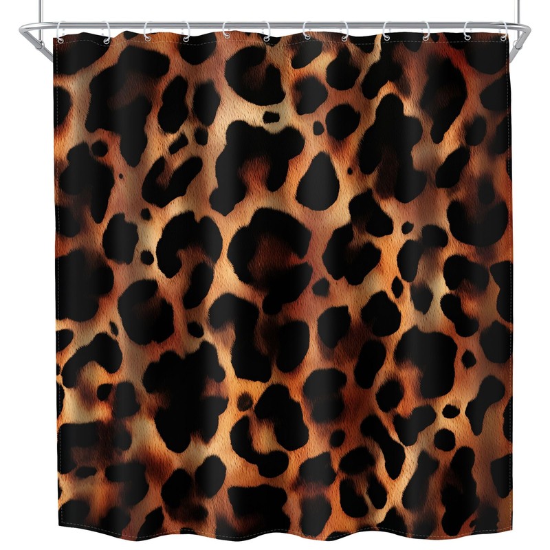 Leopard Tortoise Shell Print Shower Curtain Brown Cheetah Cat Fur