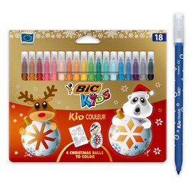 Bic Kids Kid Couleur Felt Tip Colouring Pens Medium Point, Christmas Edition - Assorted Colours, Pack of 18