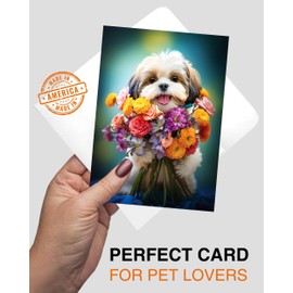 CATNEVERLAND Shih Tzu with Flower All Occasions Greeting Card - 5x7 Inch, Collection Dogs with Flowers, Premium Cardstock, Blank Inside, White A7 Envelope, Eco-Friendly