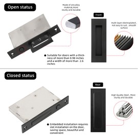 TSOEORET Pocket Door Edge Pull and Recessed Finger Flush Pull（6 inch）,Hidden Door Handle,with Push Automatic Bounce Switch,Fit for Pocket Door,Sliding Door,Barn Door,Larger Finger Pull,Black,1 Set