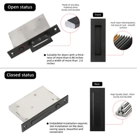 TSOEORET Pocket Door Edge Pull and Recessed Finger Flush Pull（6 inch）,Hidden Door Handle,with Push Automatic Bounce Switch,Fit for Pocket Door,Sliding Door,Barn Door,Larger Finger Pull,Black,1 Set