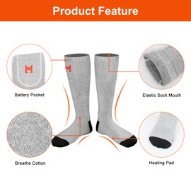 Heated Socks, MUTOUHE Electric Heated Socks for Men Women, Winter Warm Socks for Outdoor Sports - Camping, Hiking, Fishing, Cycling, Walking, Hunting, Motorcycling, Skating and Skiing (Grey, L)