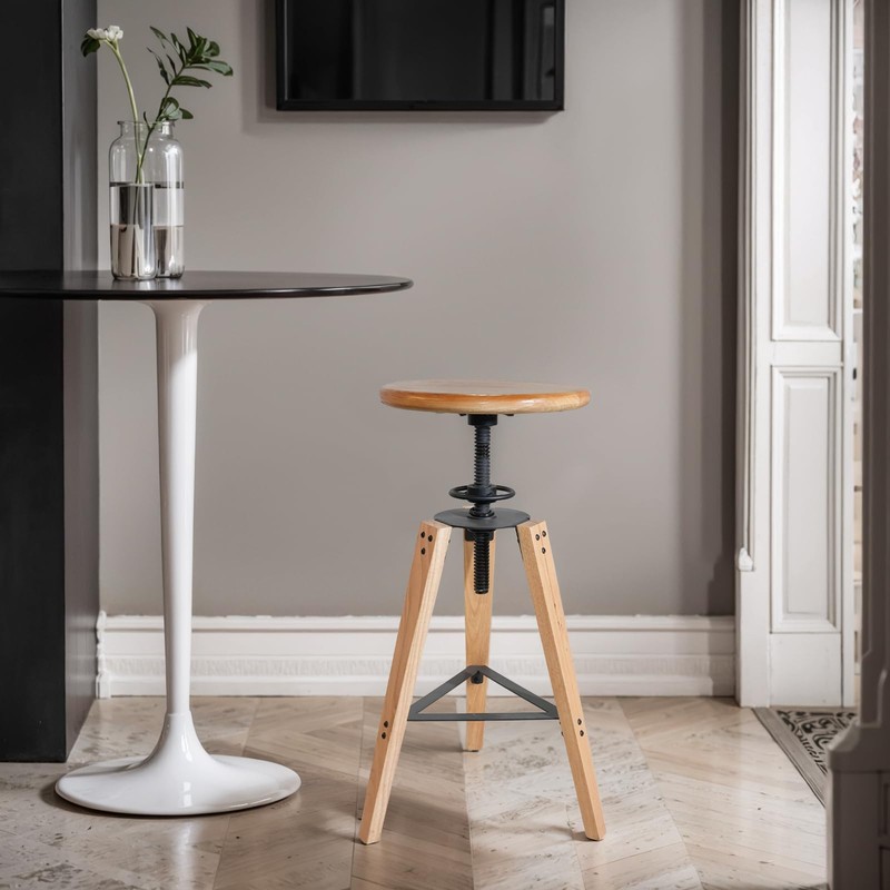 LOKKHAN Adjustable Height Swivel Bar Stool - Industrial Rustic Style,