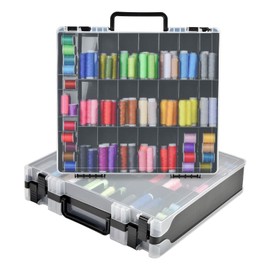 Double-Sided Sewing Box for Bobbins with 48 Grids, Portable Plastic Organizer for Hot Wheels Cars, Embroidery Floss, Diamond Art, Crafts, Small Toys (Case Only)-Black